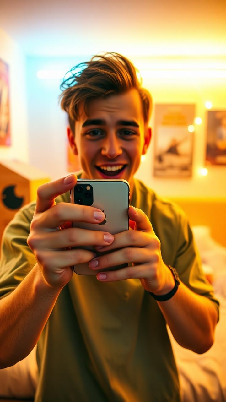 Creator playing a mobile game on his phone